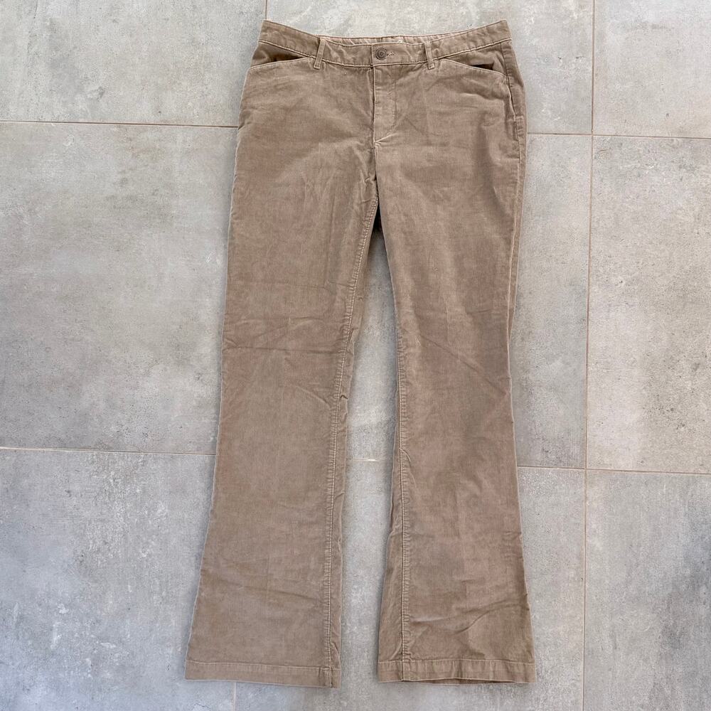 Eddie Bauer 14T Womens Curvy Trouser Tan Corduroy Wide‎ Leg Pants Stretch Cotton